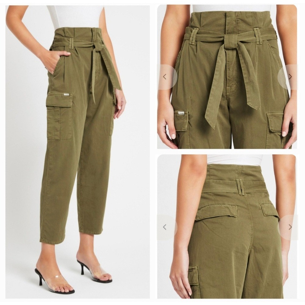 Mother Womens Olive Drab Denim Paperbag Pleated Cargo Ankle Pants Size 28
